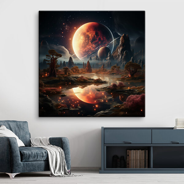 A landscape with a river and a moon A landscape with a river and a moon