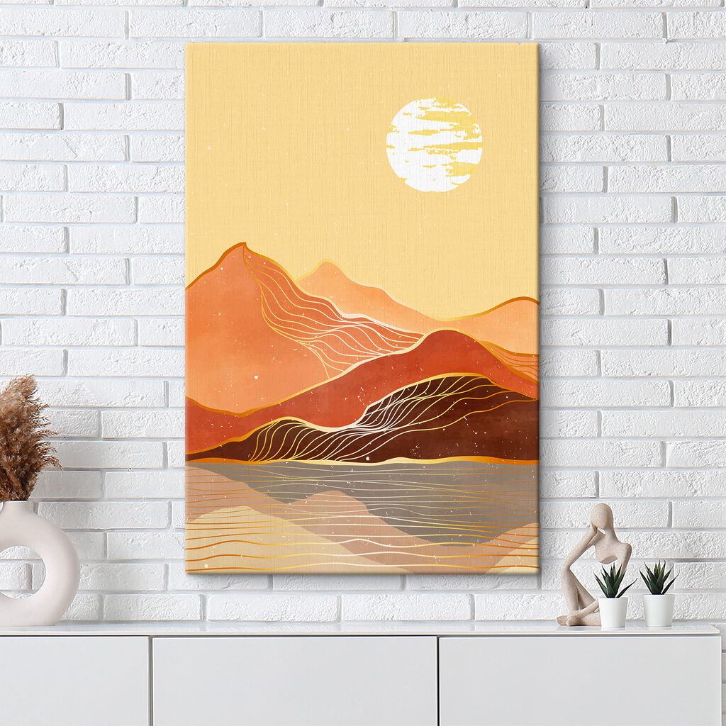 A painting of a mountain range