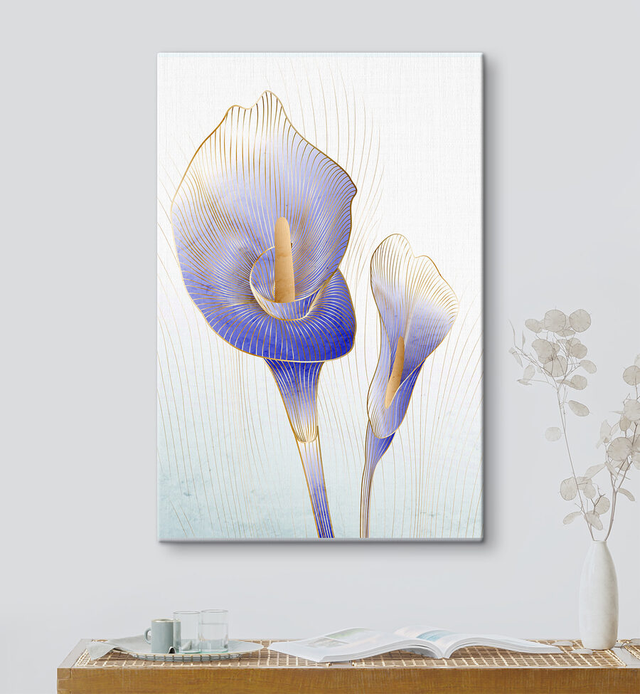 Elegante blaue Calla-Lilien in Blüte.