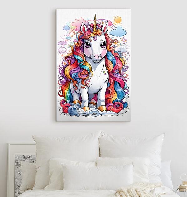 Ein Cartoon-Einhorn mit Regenbogenhaar Ein Cartoon-Einhorn mit Regenbogenhaar