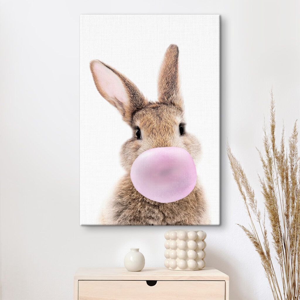 A rabbit with a bubble gum A rabbit with a bubble gum