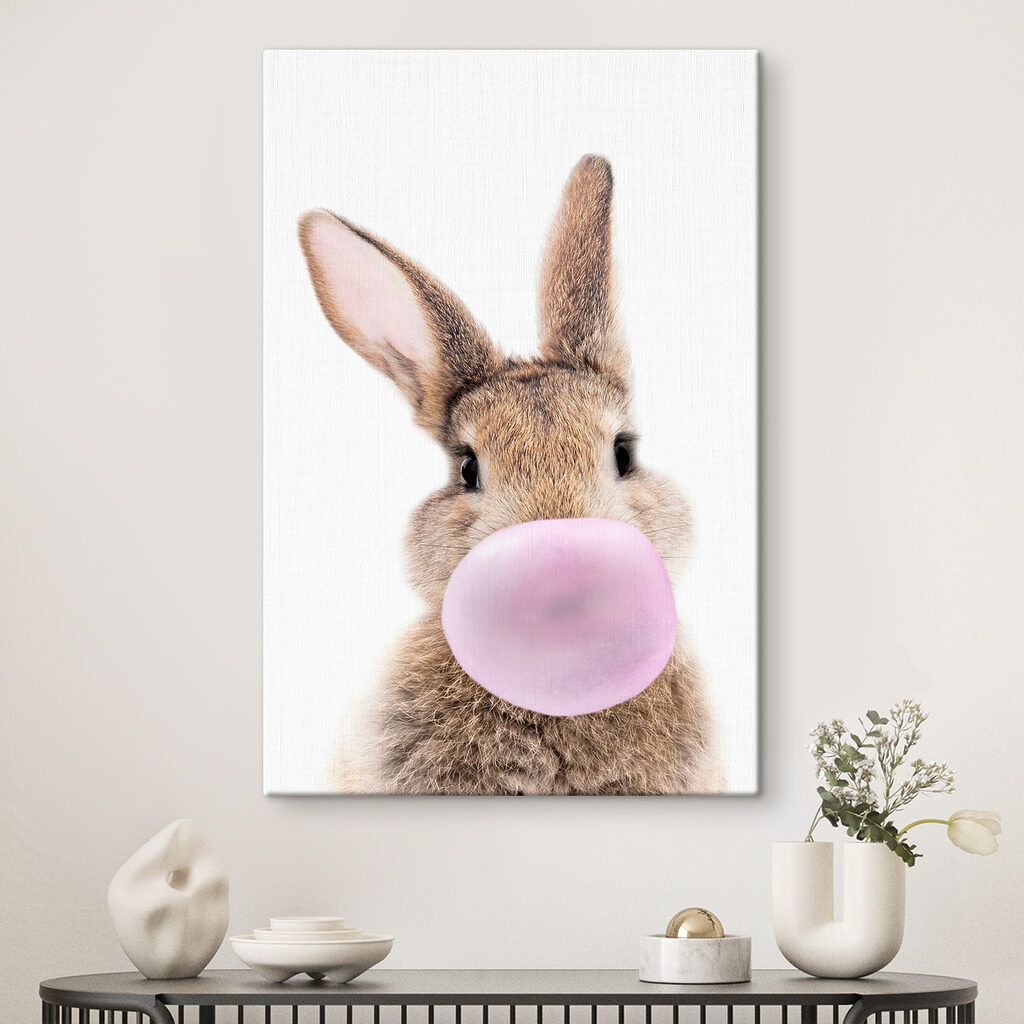 A rabbit with a bubble gum A rabbit with a bubble gum