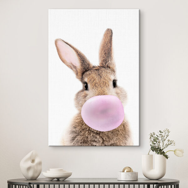 A rabbit with a bubble gum A rabbit with a bubble gum
