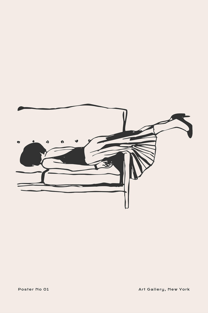 A drawing of a woman lying on a bench A drawing of a woman lying on a bench