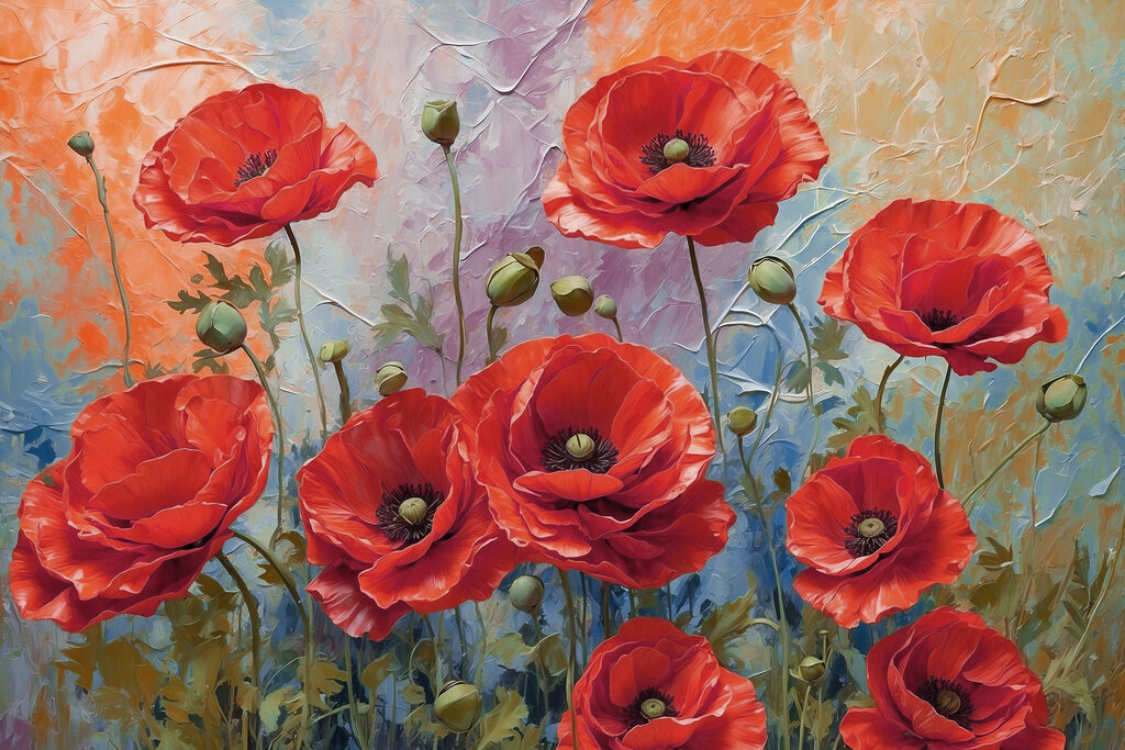 A painting of red flowers
