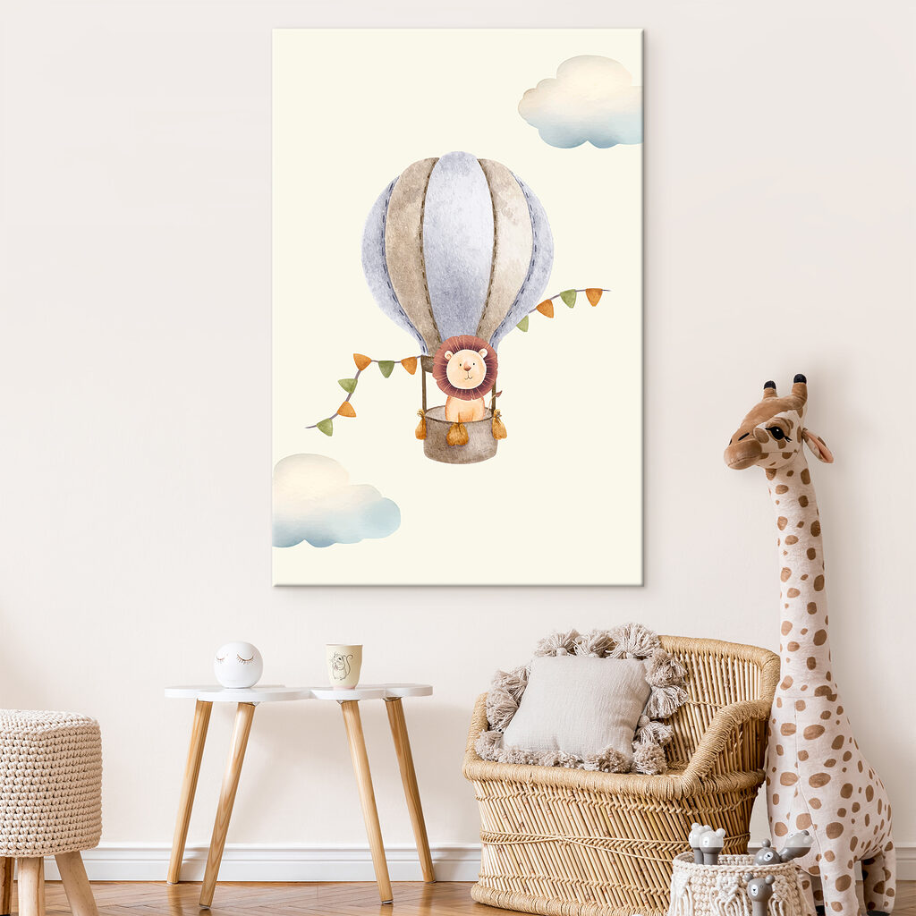 A lion in a hot air balloon