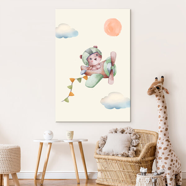 Ein Aquarell eines Teddybären in einem Flugzeug Ein Aquarell eines Teddybären in einem Flugzeug