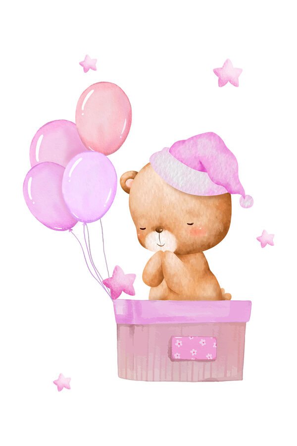 Ein Teddybär in einem Korb mit Luftballons Ein Teddybär in einem Korb mit Luftballons