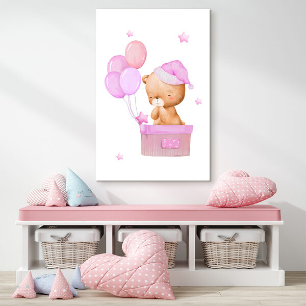Ein Teddybär in einem Korb mit Luftballons Ein Teddybär in einem Korb mit Luftballons