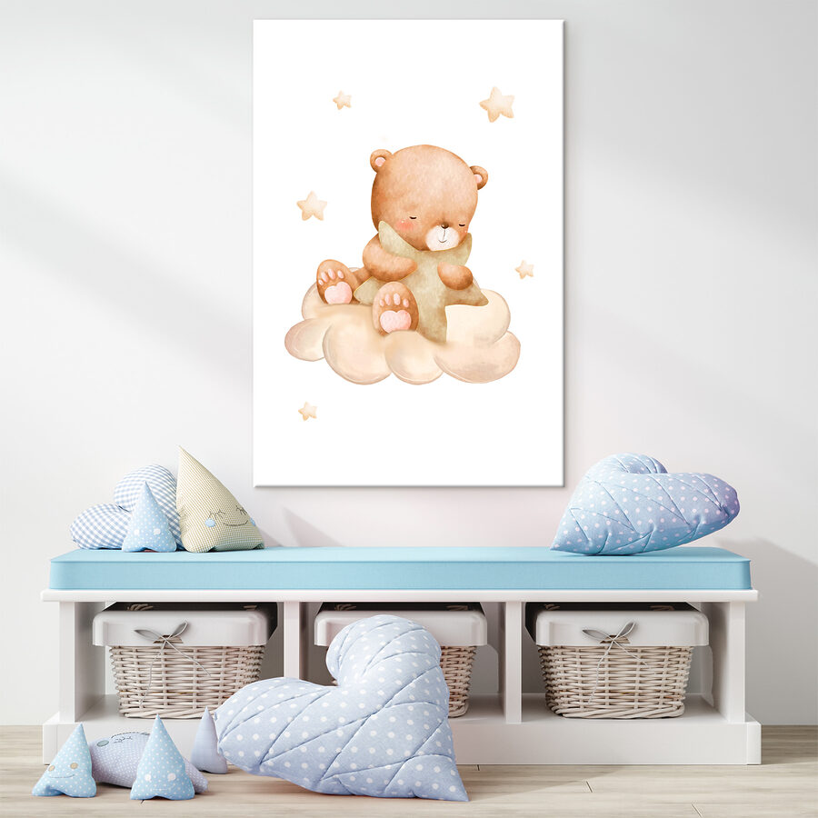 Ein Teddybär sitzt auf einer Wolke