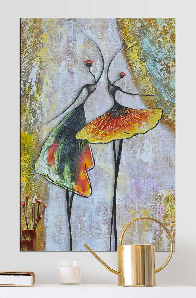 A painting of two women dancing