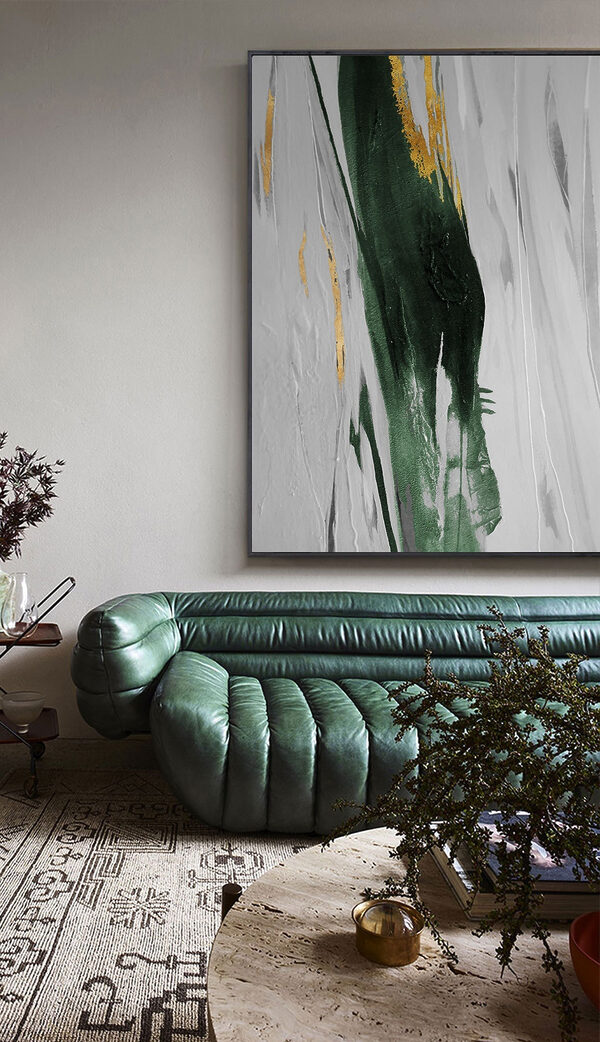 Emerald strokes on textured canvas Emerald strokes on textured canvas
