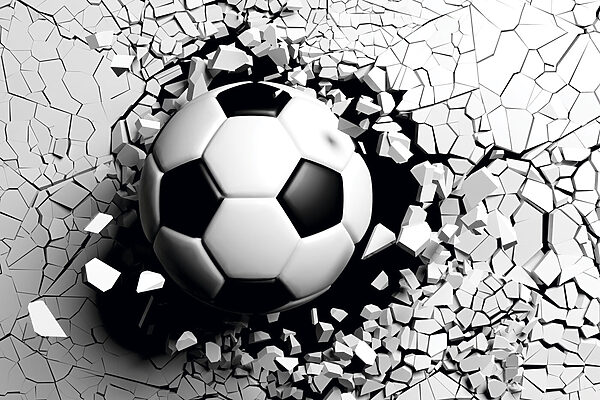 A football ball breaking through a wall