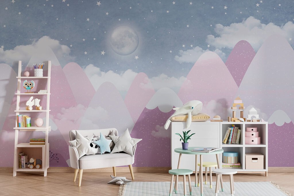 A moon over mountains and clouds A moon over mountains and clouds