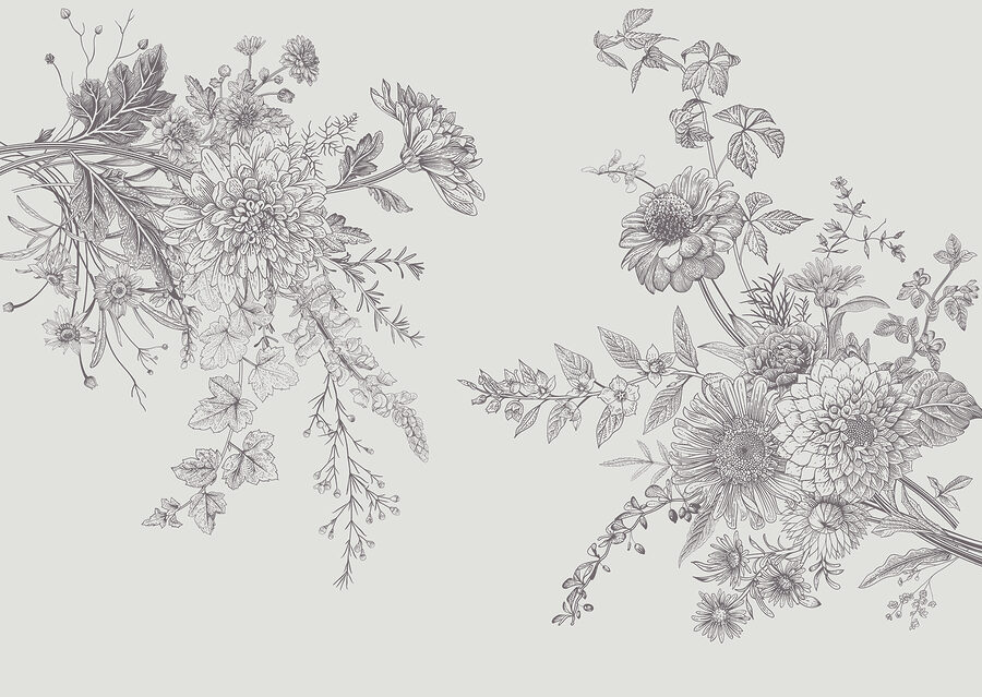 Eine Gruppe von Blumen mit Blättern