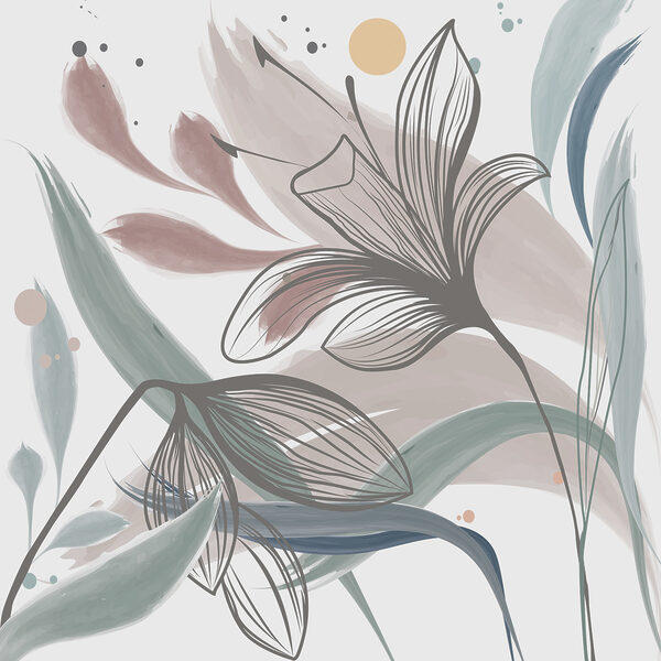 Eine Zeichnung von Blumen und Blättern Eine Zeichnung von Blumen und Blättern