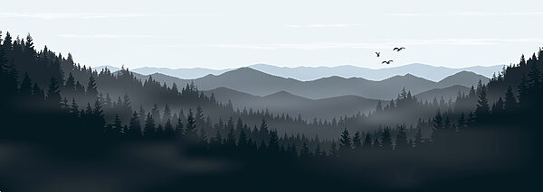 Eine Landschaft mit Bergen und Bäumen Eine Landschaft mit Bergen und Bäumen