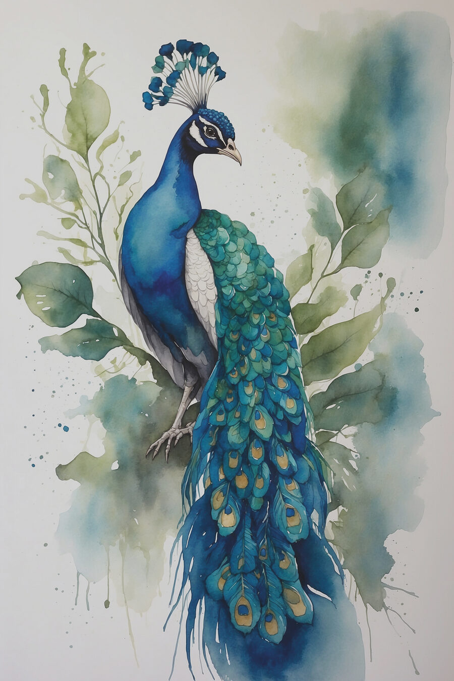 Ein Aquarell eines Pfaus