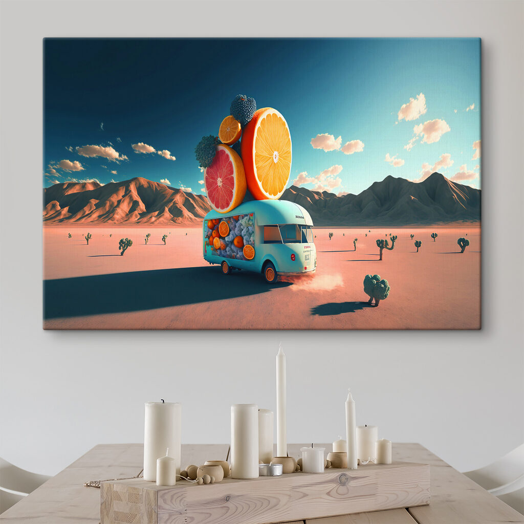 A van with fruits on it A van with fruits on it