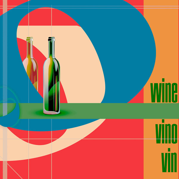 A bottle of wine on a colorful background A bottle of wine on a colorful background