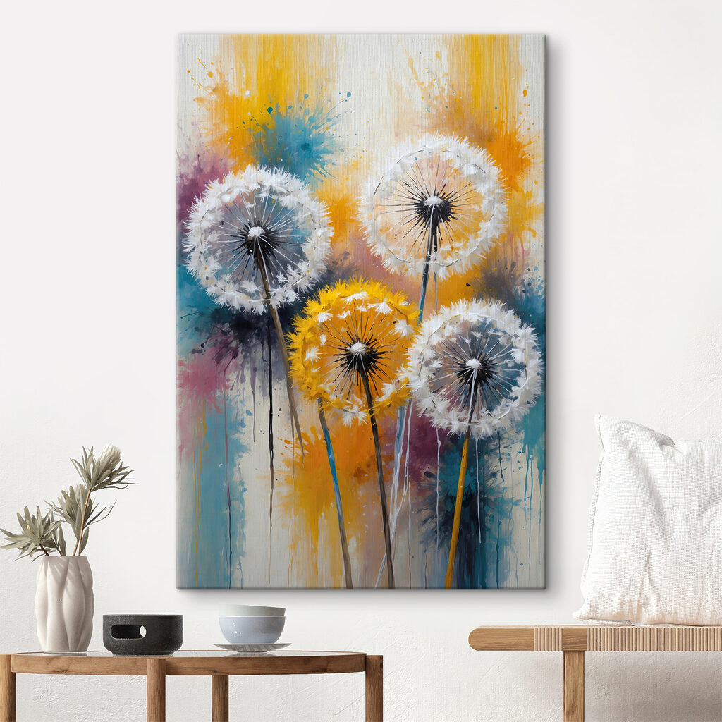 A group of dandelions with white seeds