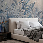 Fototapeten Eine Zeichnung von Blumen auf einer rissigen Wand