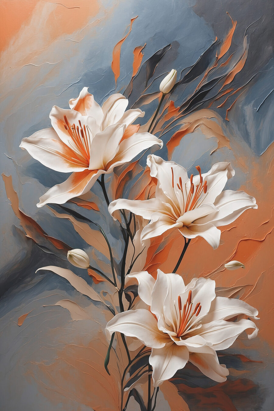 Ein Gemälde mit weißen Blumen