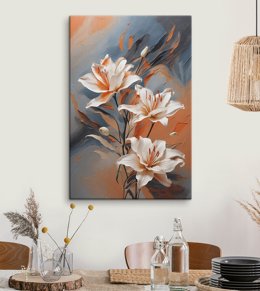 Ein Gemälde mit weißen Blumen