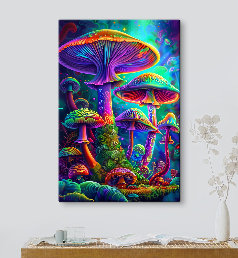 A group of colorful mushrooms