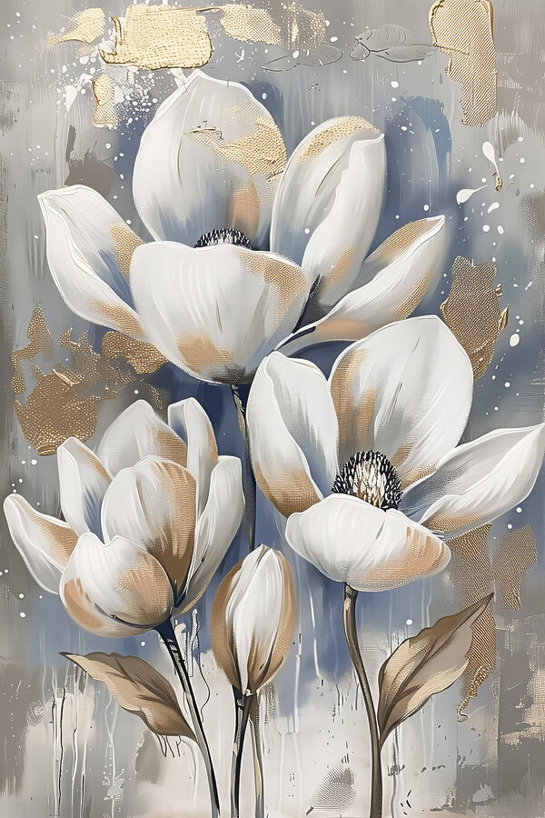 Ein Gemälde mit weißen Blumen Ein Gemälde mit weißen Blumen