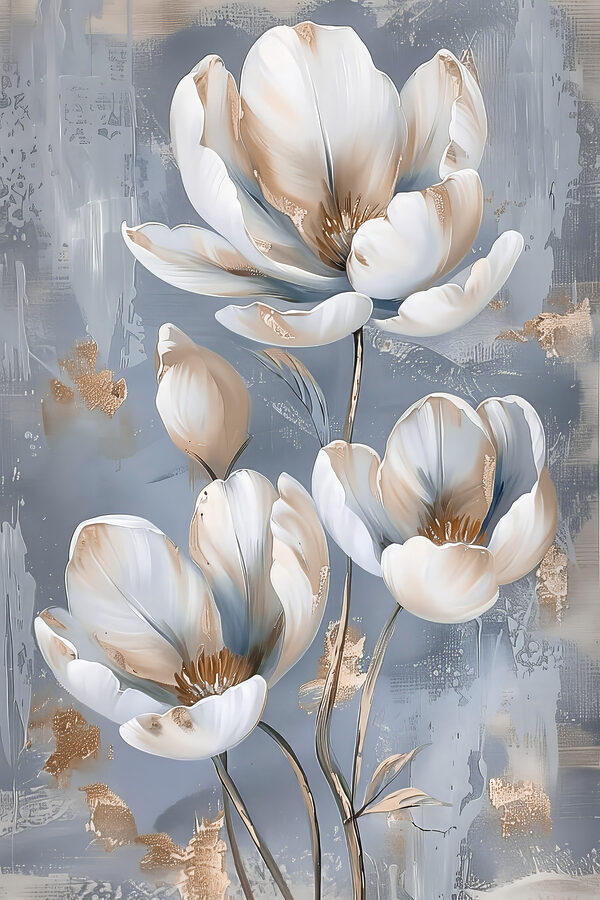 A painting of flowers on a blue background A painting of flowers on a blue background