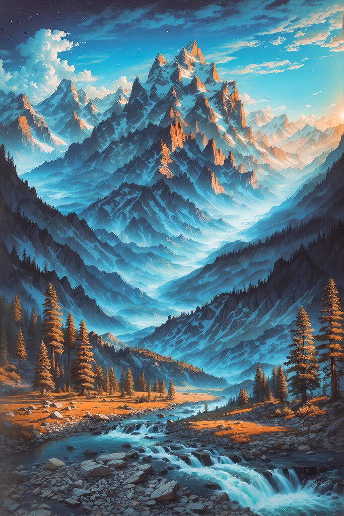 A mountain range with trees and a river A mountain range with trees and a river