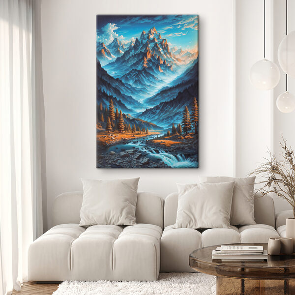 Eine Bergkette mit Bäumen und einem Fluss Eine Bergkette mit Bäumen und einem Fluss