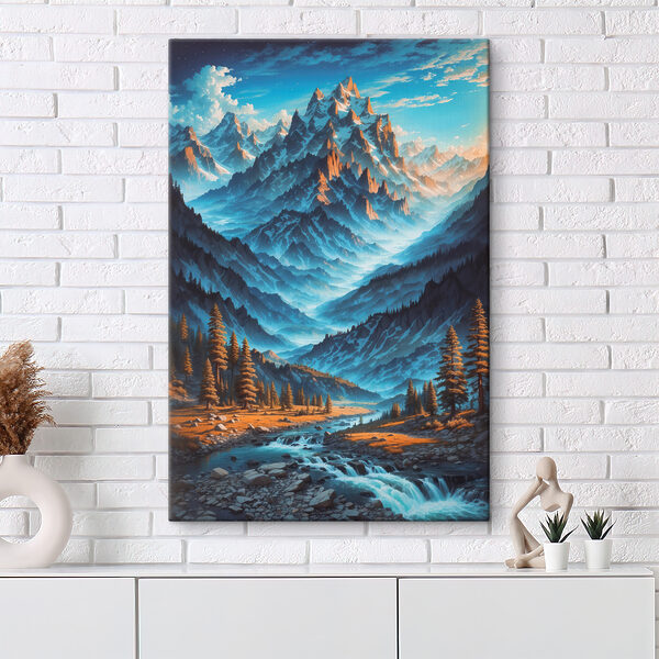 Eine Bergkette mit Bäumen und einem Fluss Eine Bergkette mit Bäumen und einem Fluss