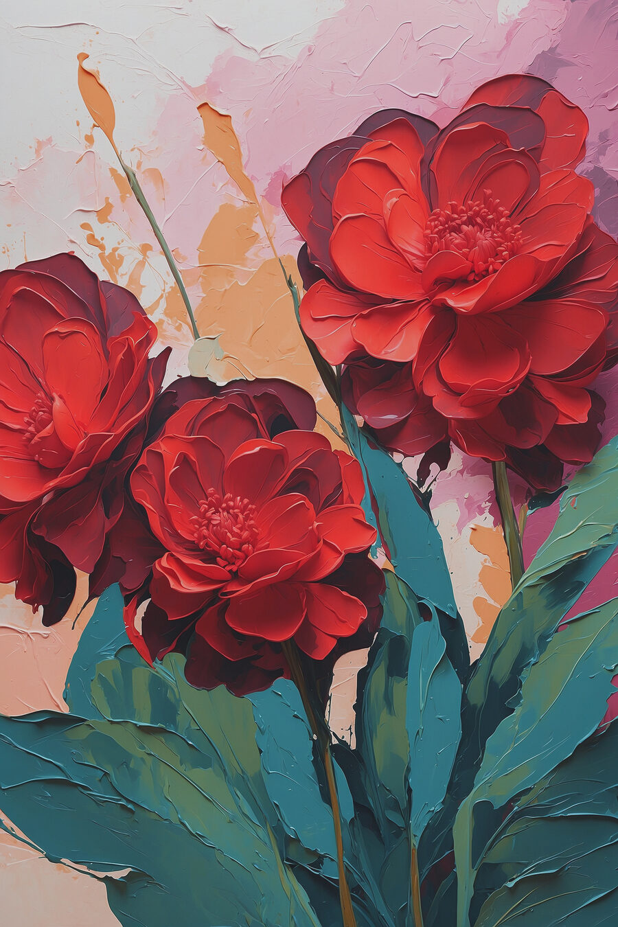 Ein Gemälde mit roten Blumen