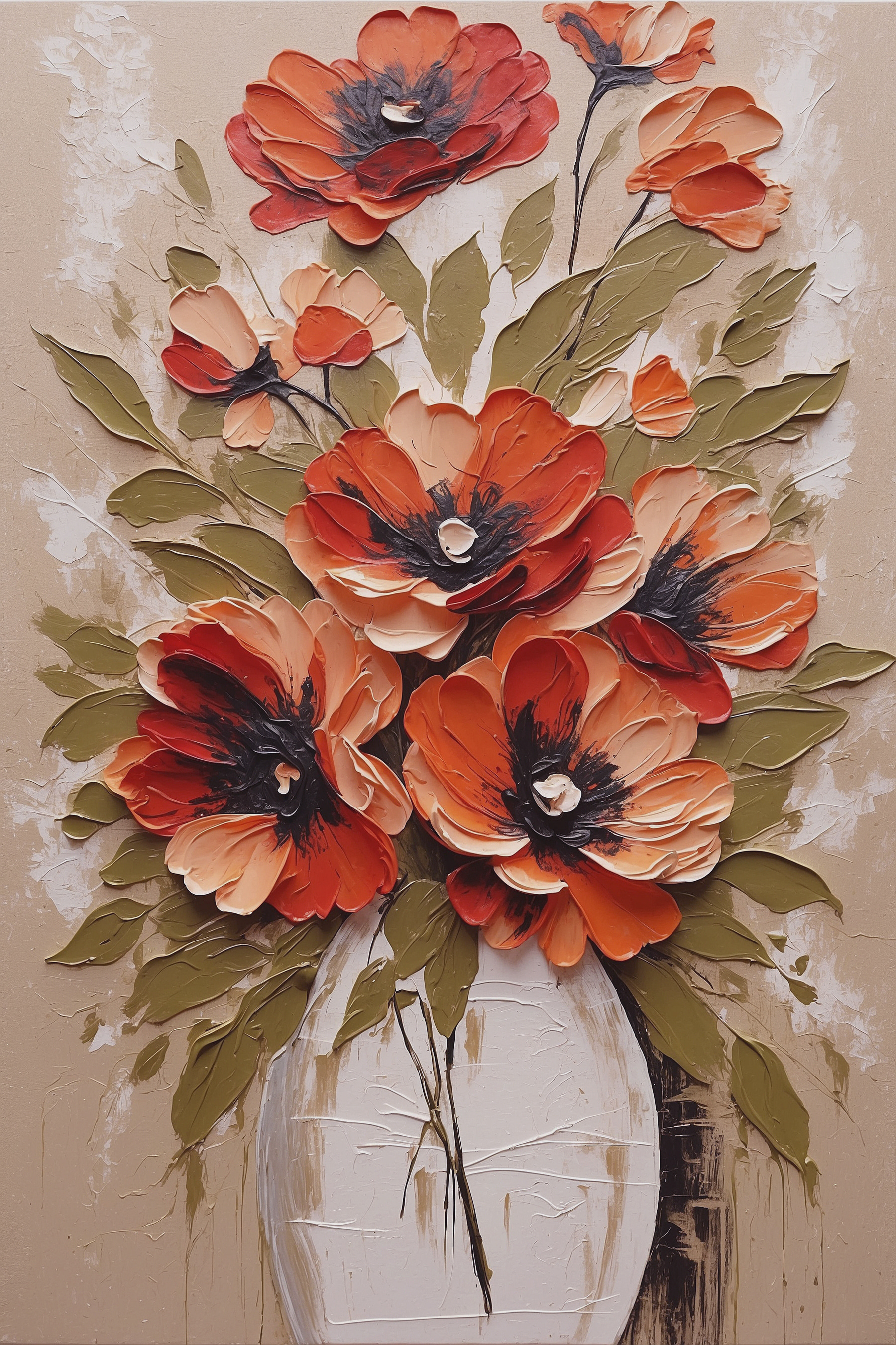 A painting of flowers in a vase