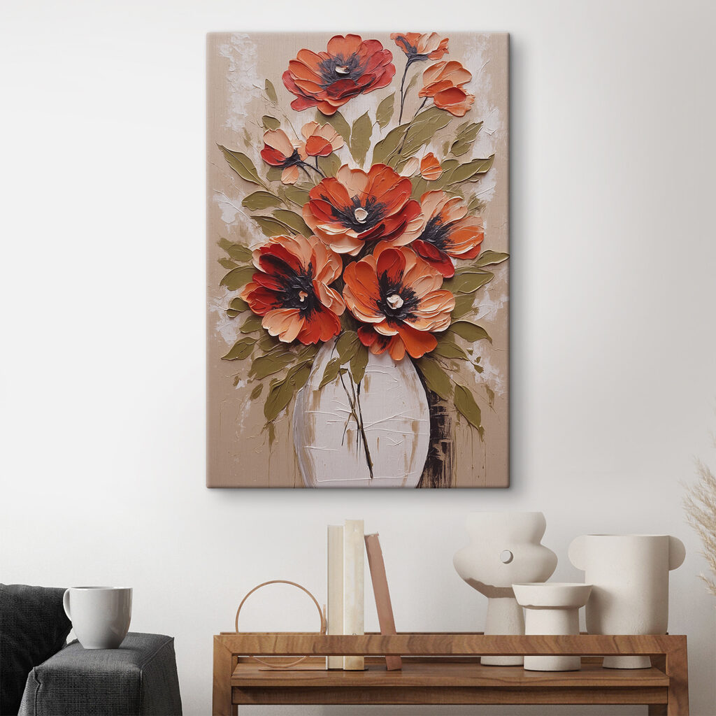 A painting of flowers in a vase