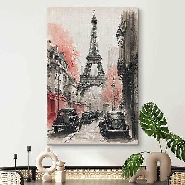Eine Straße mit Autos und einem Turm Eine Straße mit Autos und einem Turm