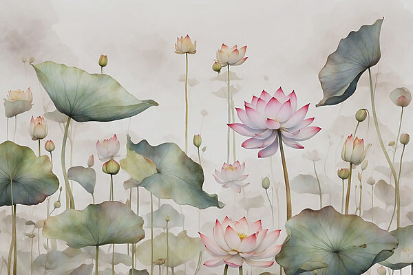 Ein Gemälde mit Blumen und Blättern Ein Gemälde mit Blumen und Blättern