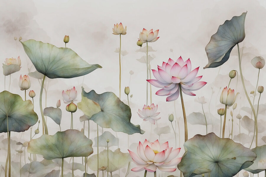Ein Gemälde mit Blumen und Blättern