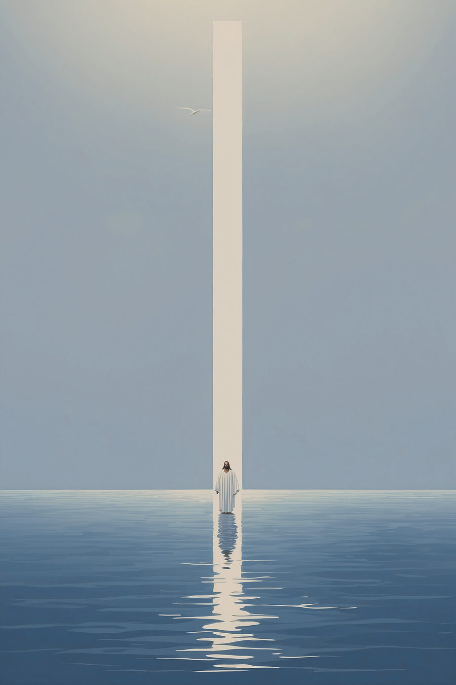 Wandbilder Eine im Wasser stehende Person mit einem Lichtstrahl – Bild 10