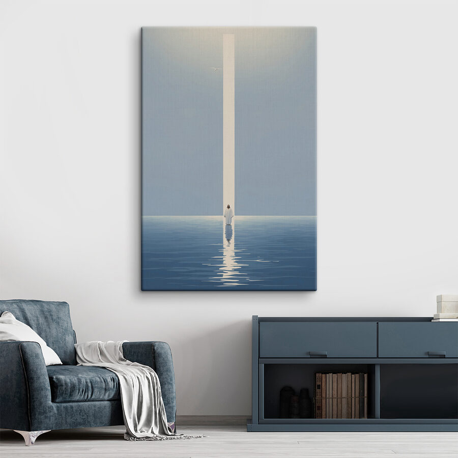 Wandbilder Eine im Wasser stehende Person mit einem Lichtstrahl