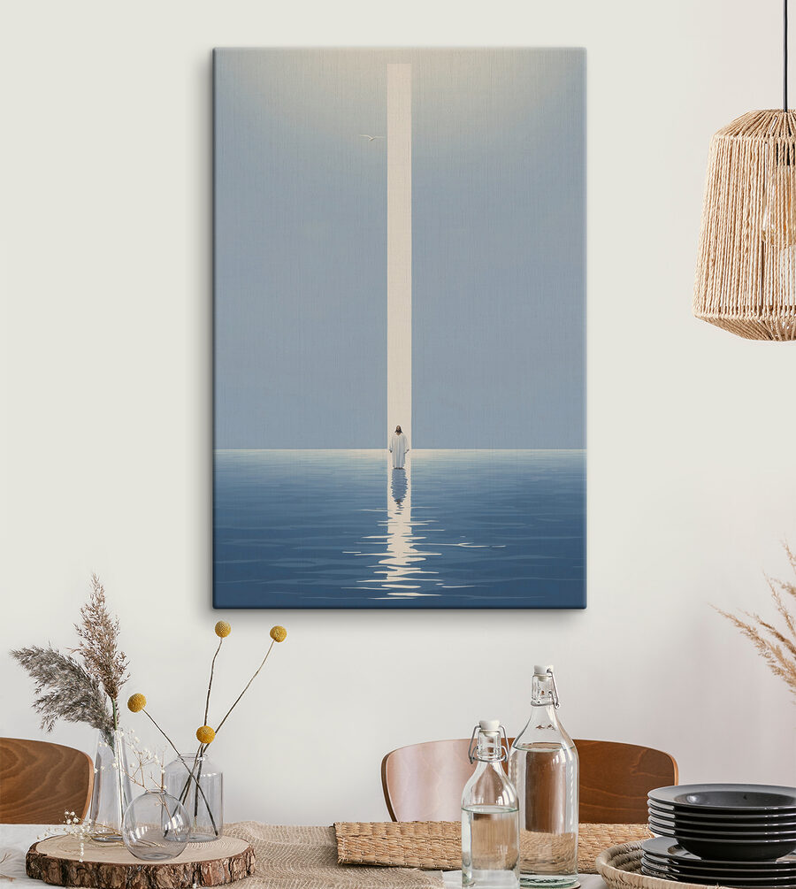 Wandbilder Eine im Wasser stehende Person mit einem Lichtstrahl – Bild 2
