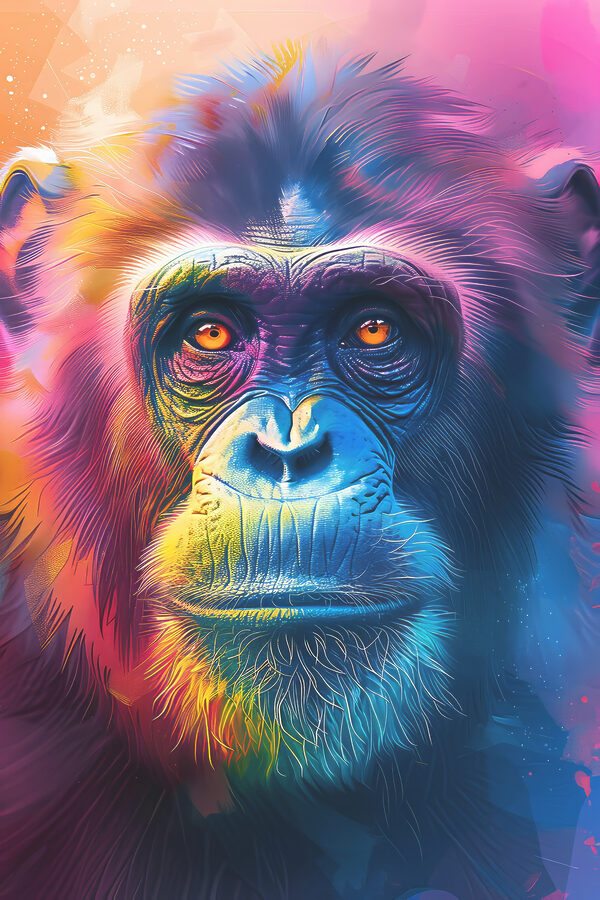 A colorful monkey with orange eyes