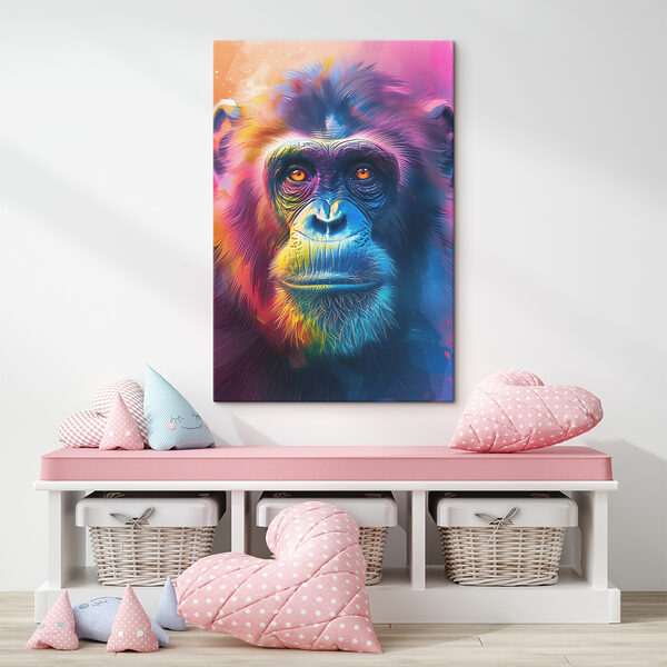 A colorful monkey with orange eyes