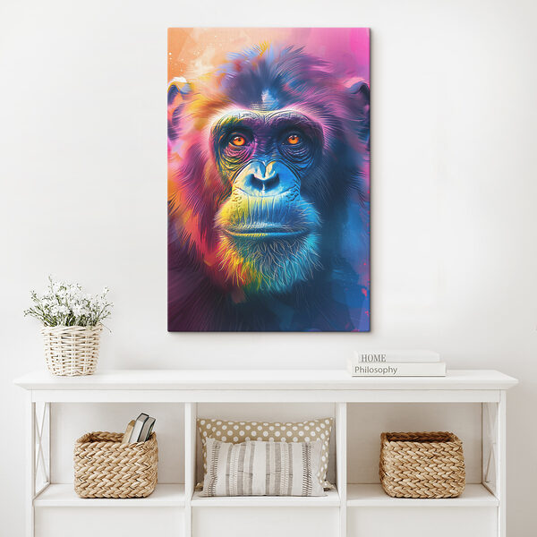 A colorful monkey with orange eyes