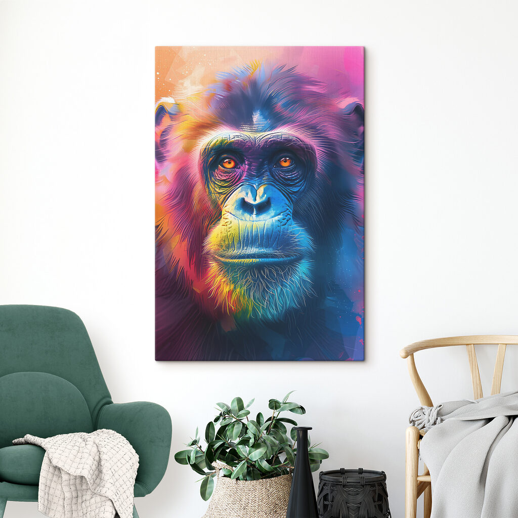 A colorful monkey with orange eyes