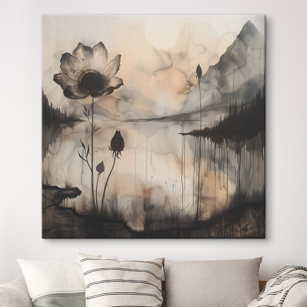 Ein Gemälde mit einer Blume und einem See Ein Gemälde mit einer Blume und einem See