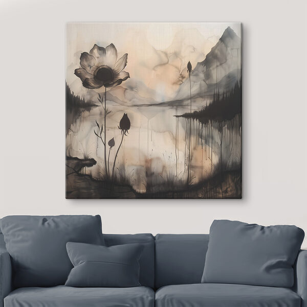 Ein Gemälde mit einer Blume und einem See Ein Gemälde mit einer Blume und einem See