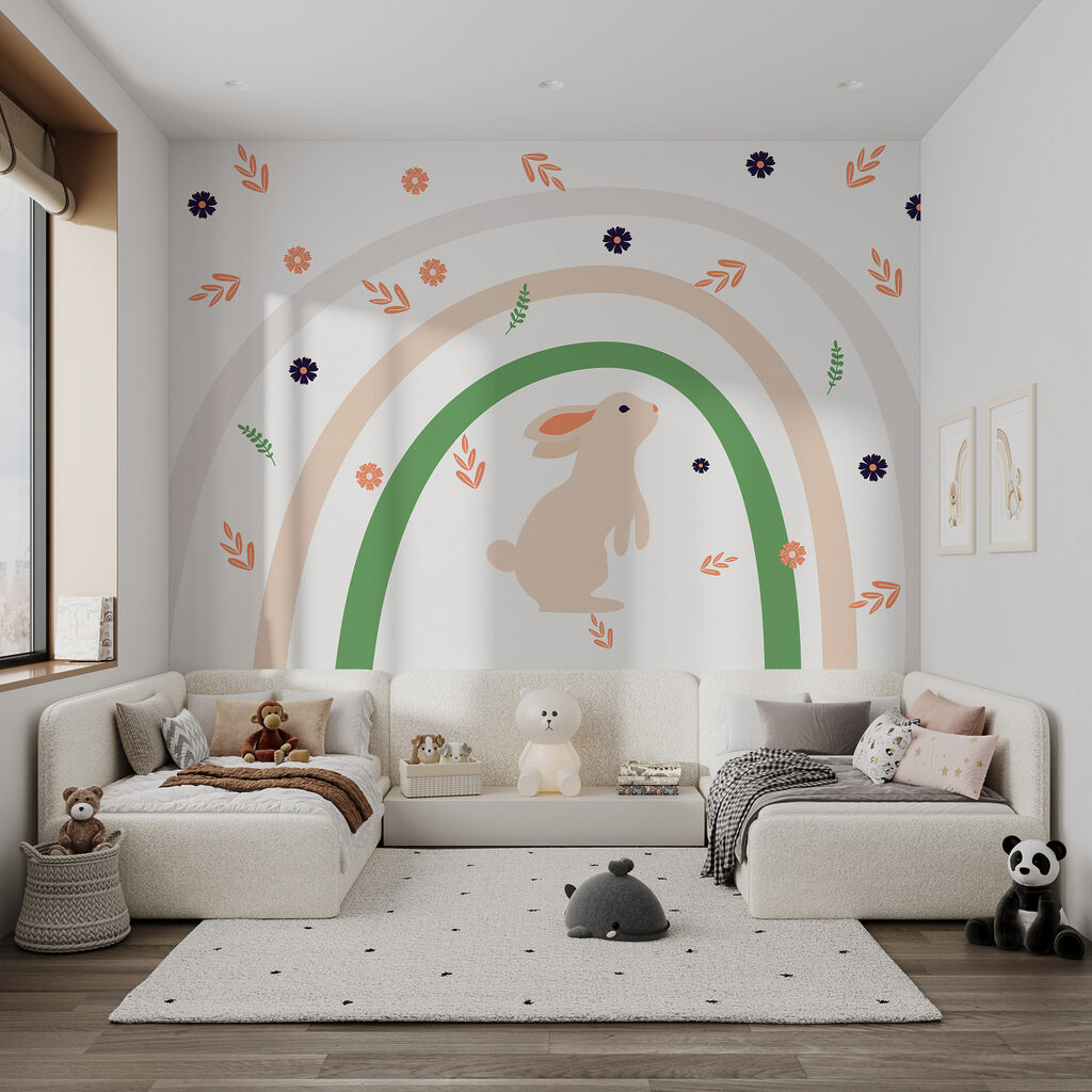 Ein Kaninchen und ein Regenbogen mit Blumen w00485v1pir9ms 1024x1024 - Ein Kaninchen und ein Regenbogen mit Blumen - tegory